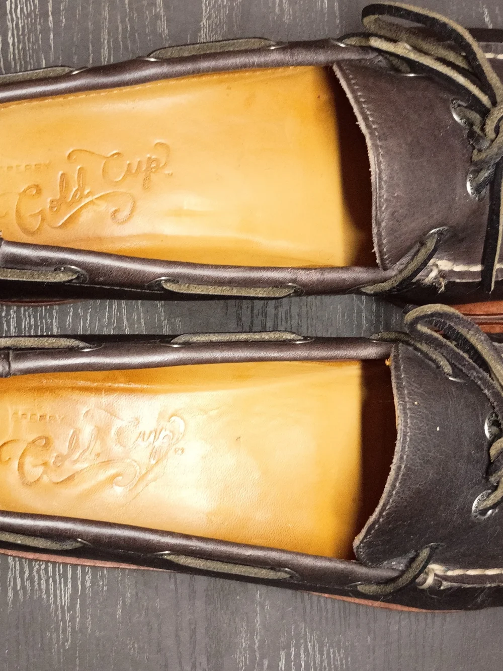 Sperry GOLD CUP Black Leather Moc Toe Boat Shoes / Lace Tie. Men's 10M. Like NEW